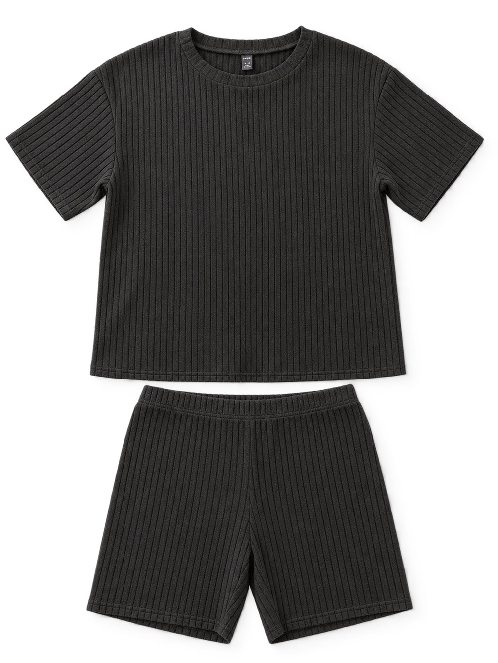 SHEIN Charcoal Ribbed Short Sleeve Top & Shorts Set